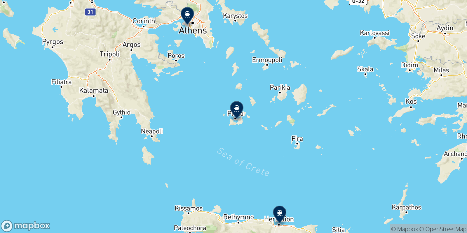 Minoan Lines destinations map