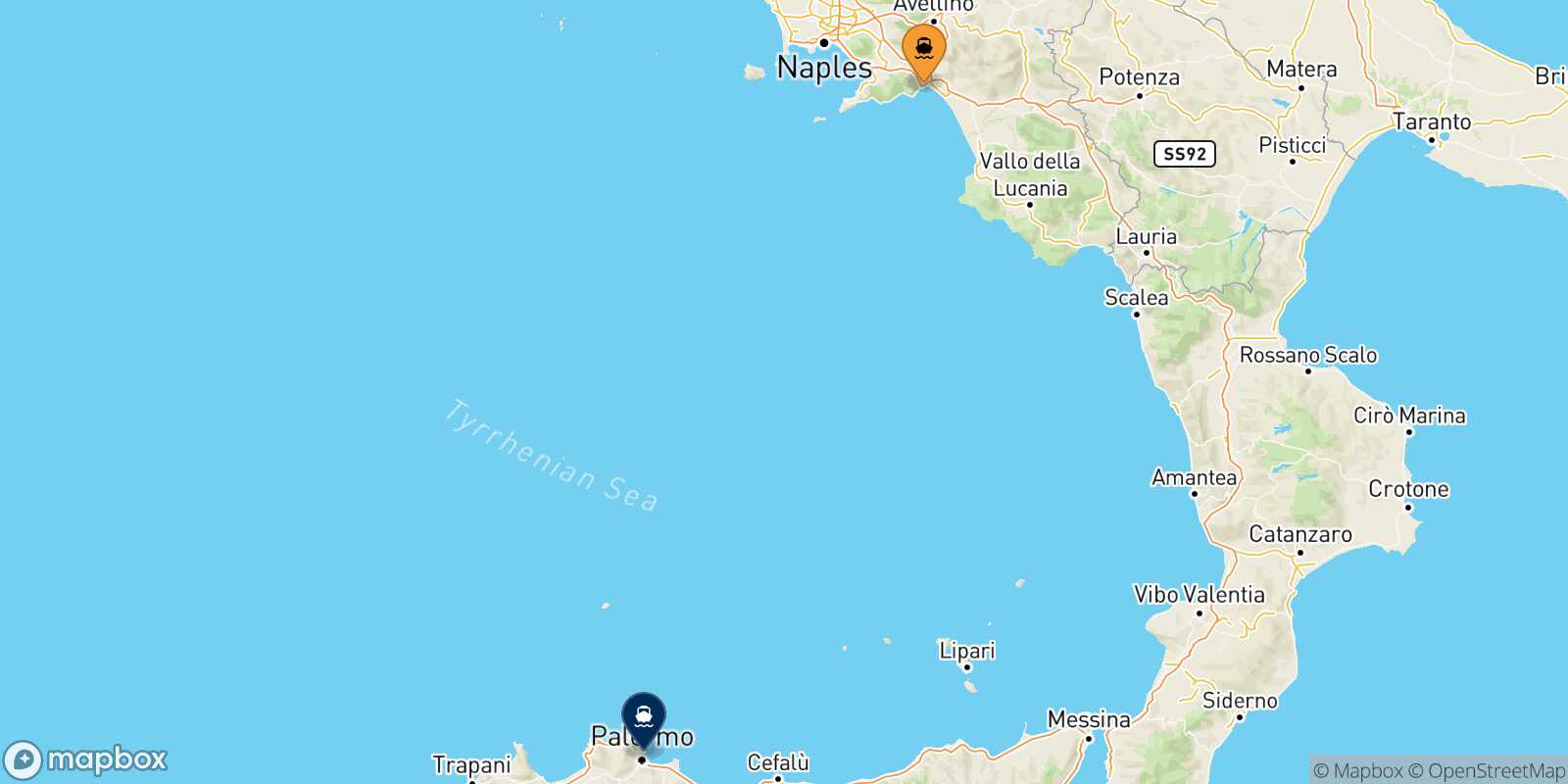 Salerno Palermo route map