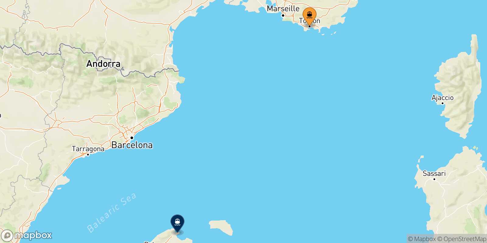 Toulon Alcudia (Mallorca) route map