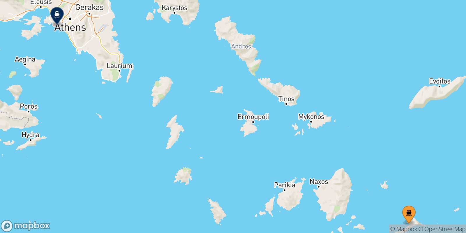 Aegiali (Amorgos) Piraeus route map