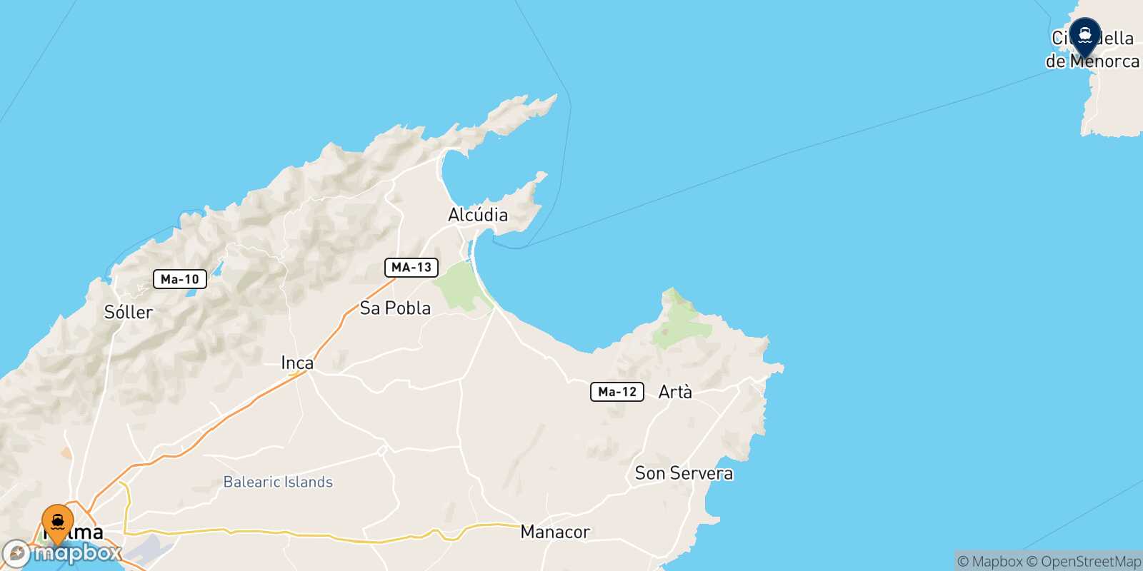 Palma Ciutadella (Minorca) route map