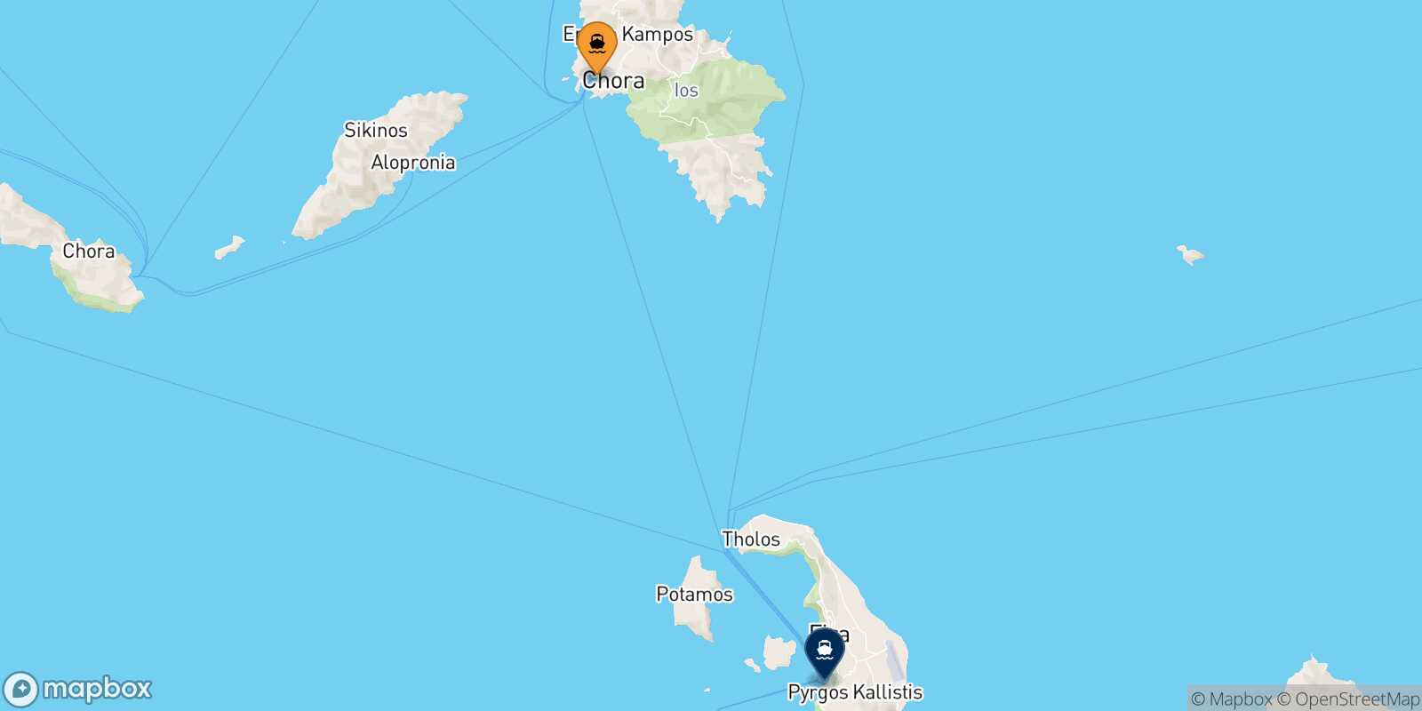 Ios Thira (Santorini) route map