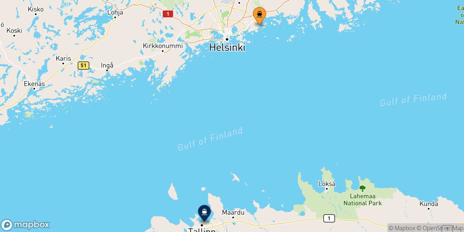 Helsinki Tallinn route map