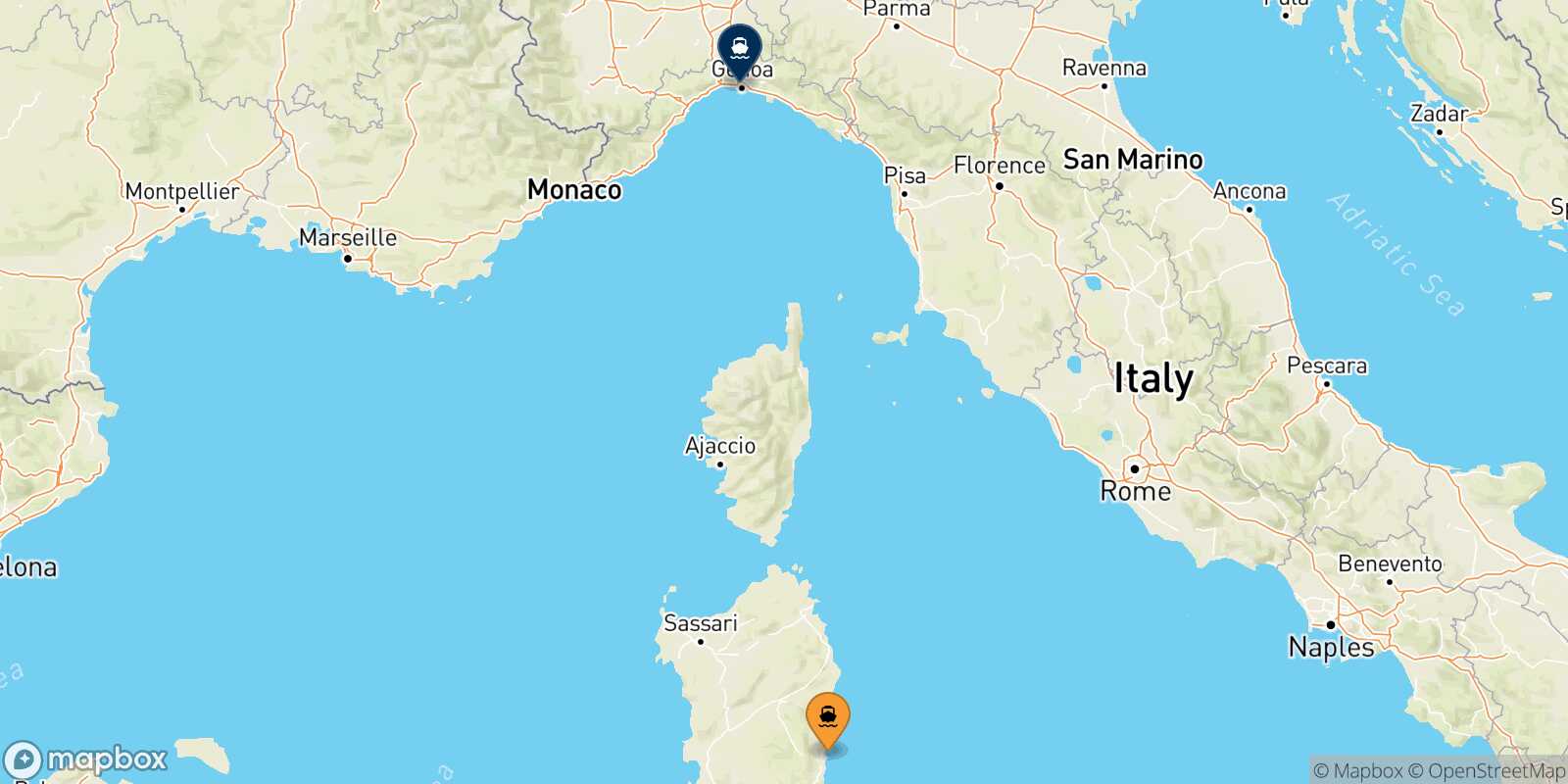 Arbatax Genoa route map