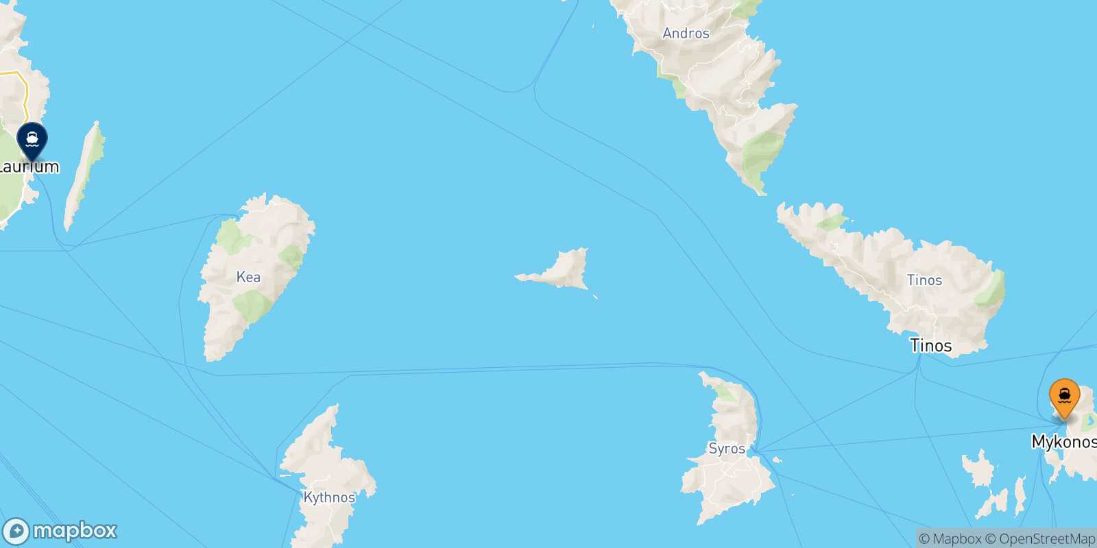 Mykonos Lavrio route map