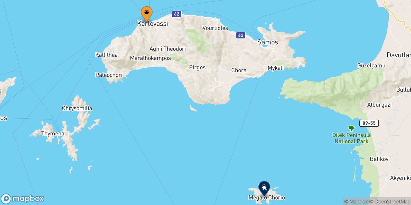 Pythagorio (Samos) Agathonisi route map