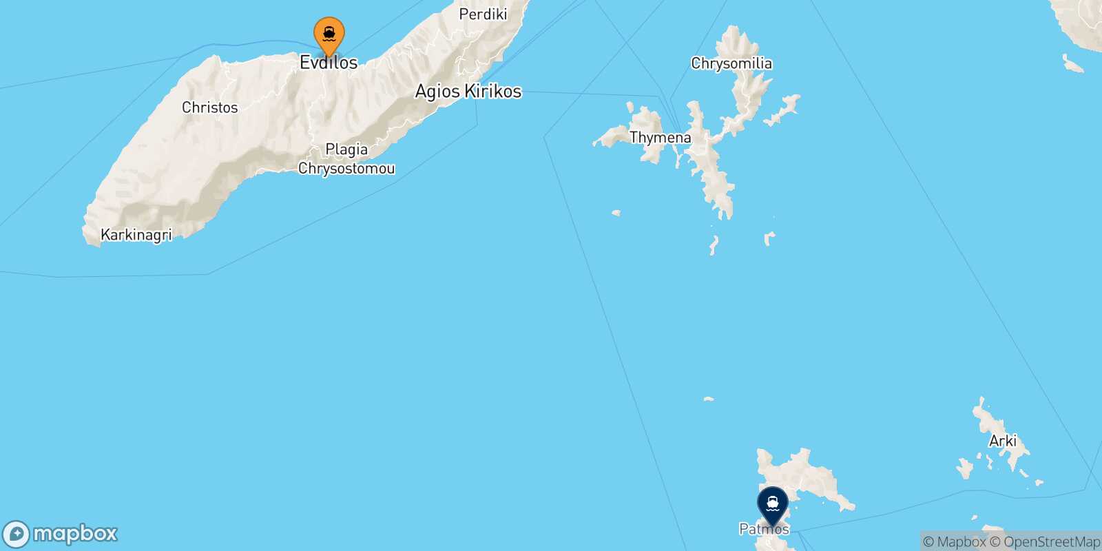 Evdilos (Ikaria) Patmos route map