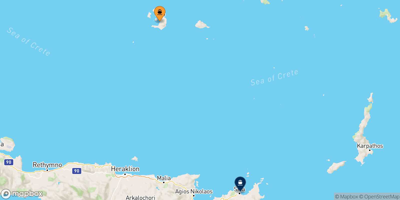 Thira (Santorini) Sitia route map