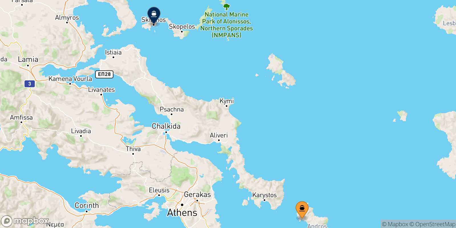 Andros Skiathos route map