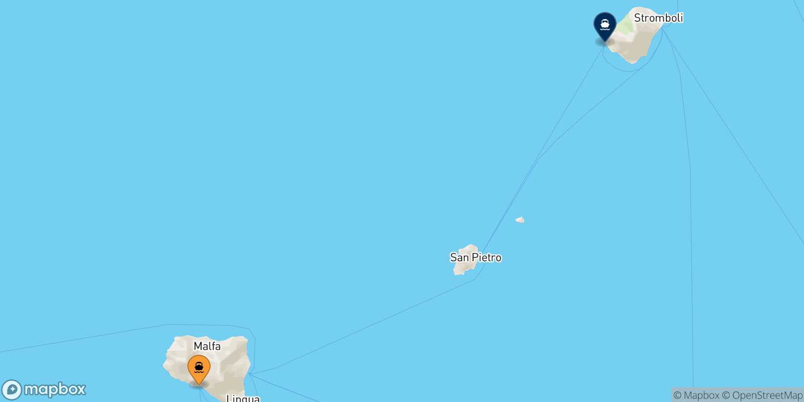 Rinella (Salina) Ginostra (Stromboli) route map