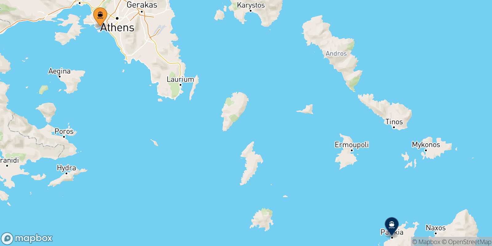 Piraeus Paros route map