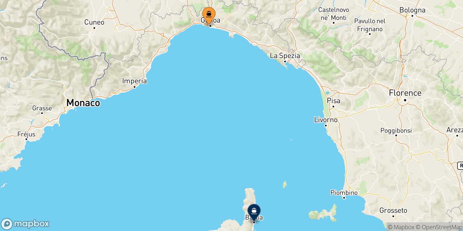 Genoa Bastia route map