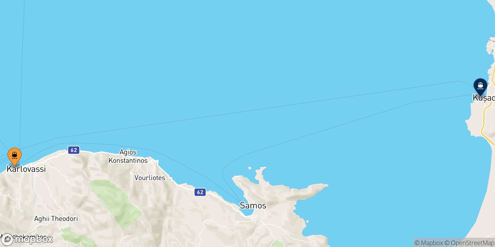 Pythagorio (Samos) Kusadasi route map