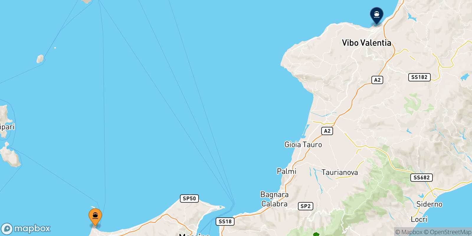 Milazzo Vibo Valentia route map