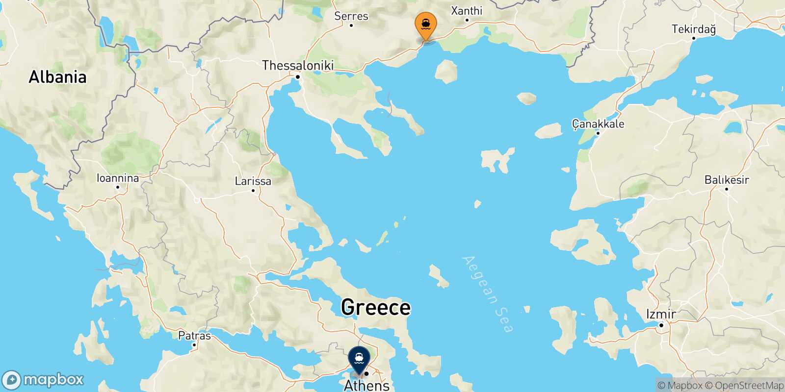 Kavala Piraeus route map