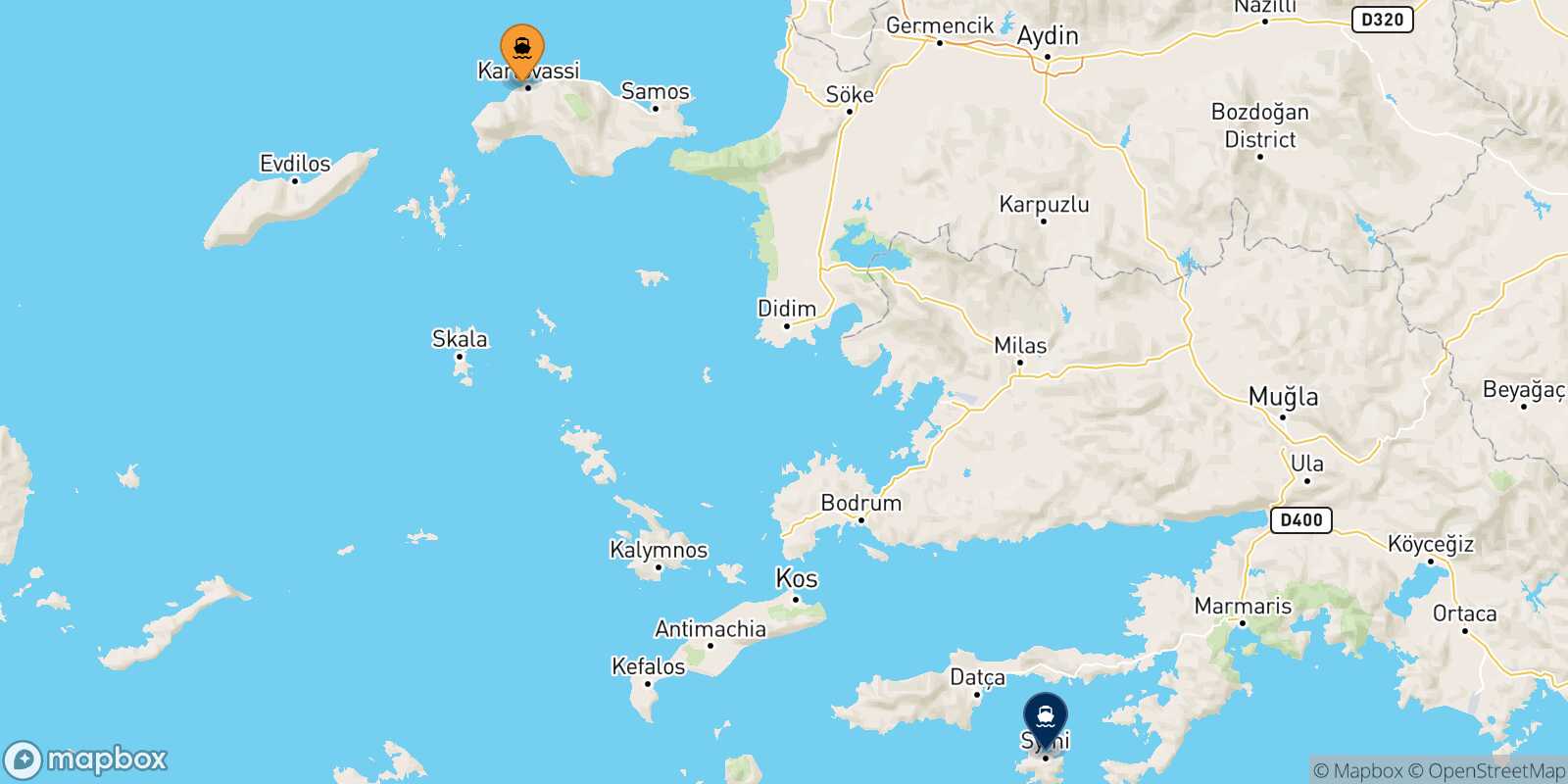 Pythagorio (Samos) Symi route map