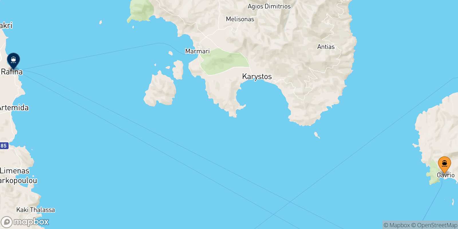 Andros Rafina route map