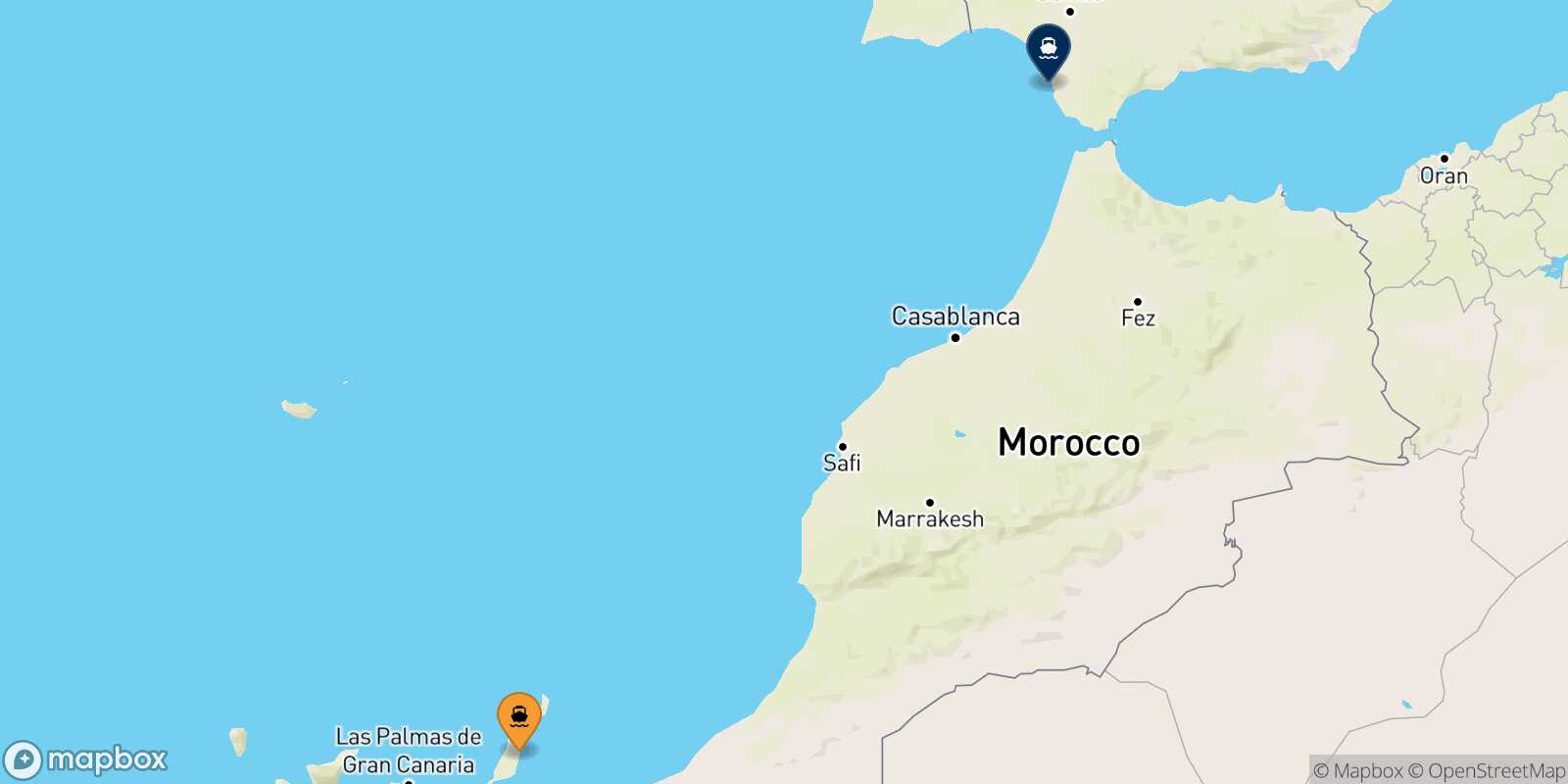 Puerto Del Rosario (Fuerteventura) Cadiz route map