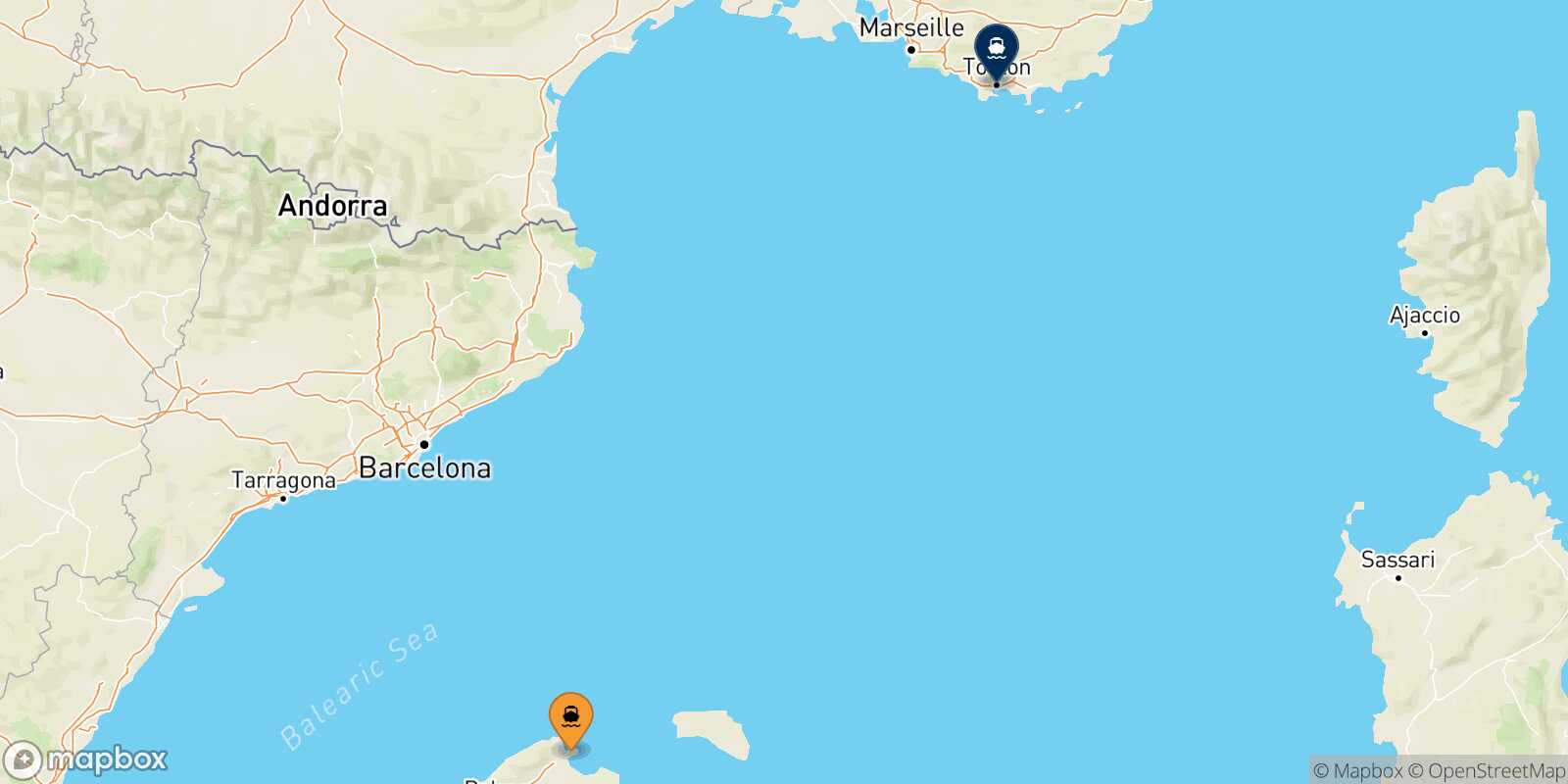 Alcudia (Mallorca) Toulon route map