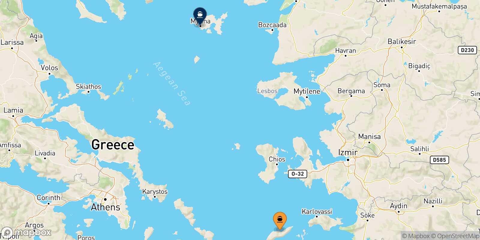 Agios Kirikos (Ikaria) Myrina (Limnos) route map
