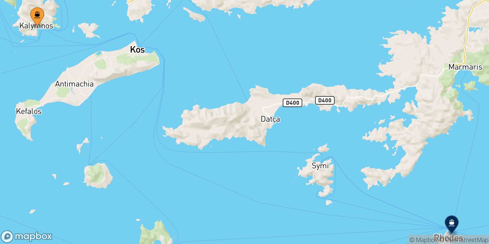 Kalymnos Rhodes route map