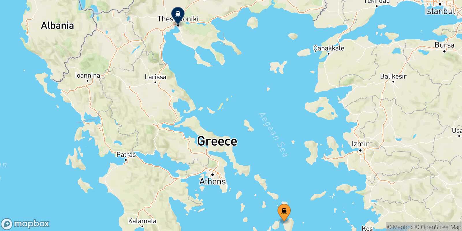 Naxos Thessaloniki route map