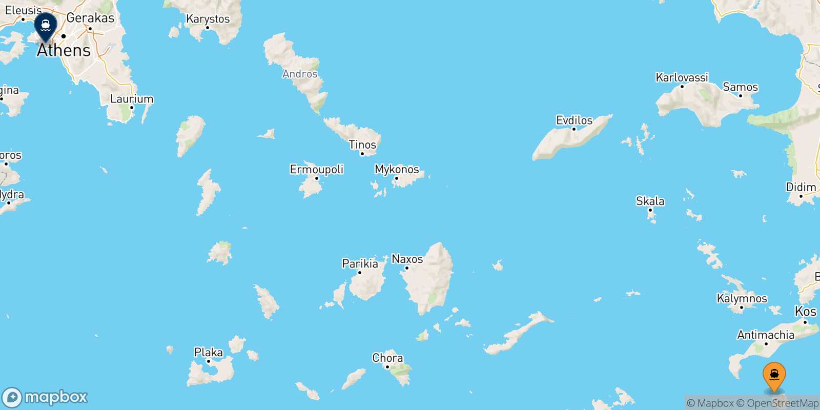 Nisyros Piraeus route map