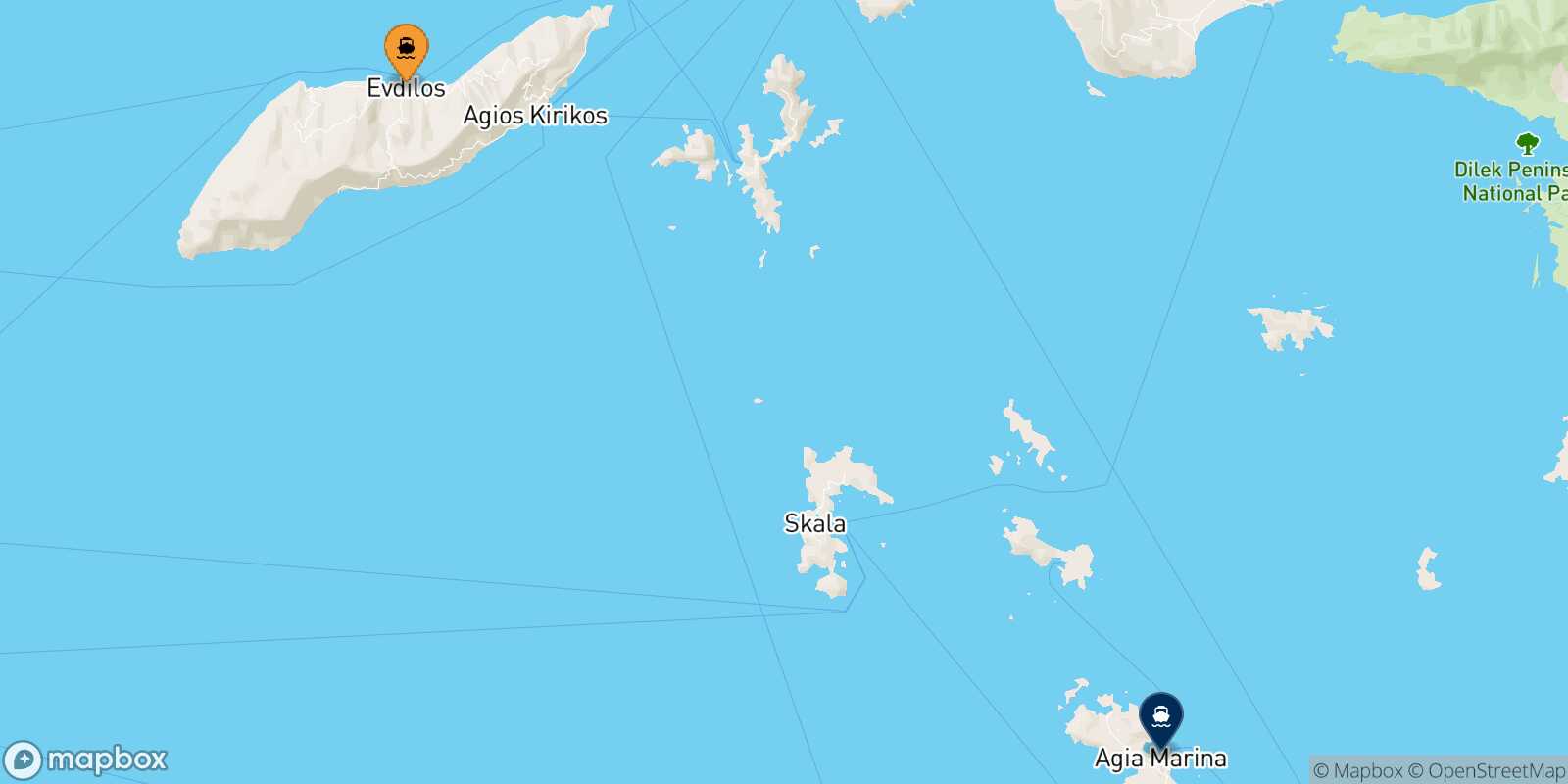 Agios Kirikos (Ikaria) Leros route map