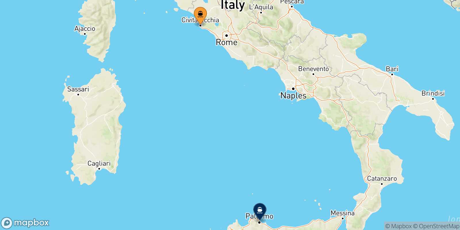 Civitavecchia Palermo route map