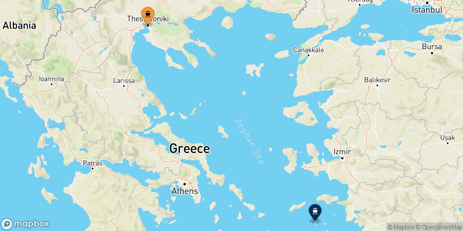 Thessaloniki Patmos route map