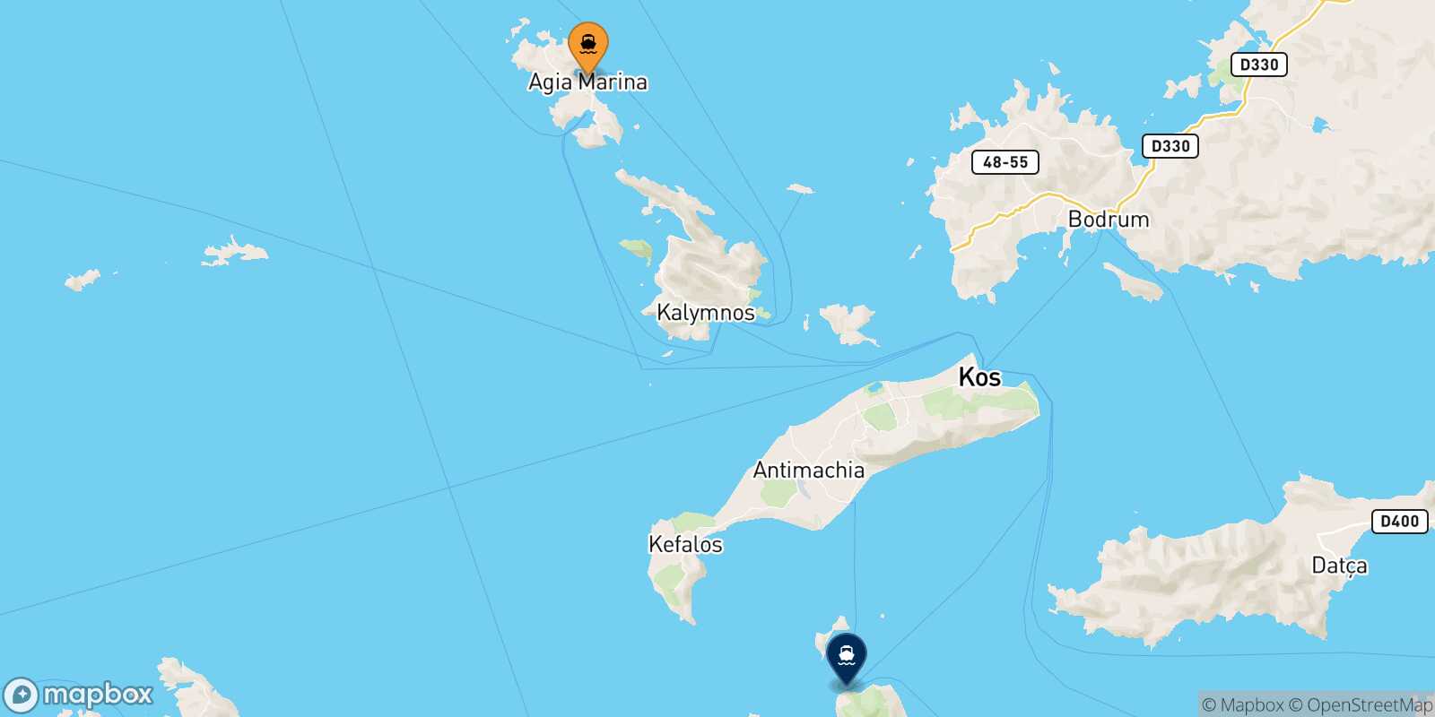 Leros Nisyros route map