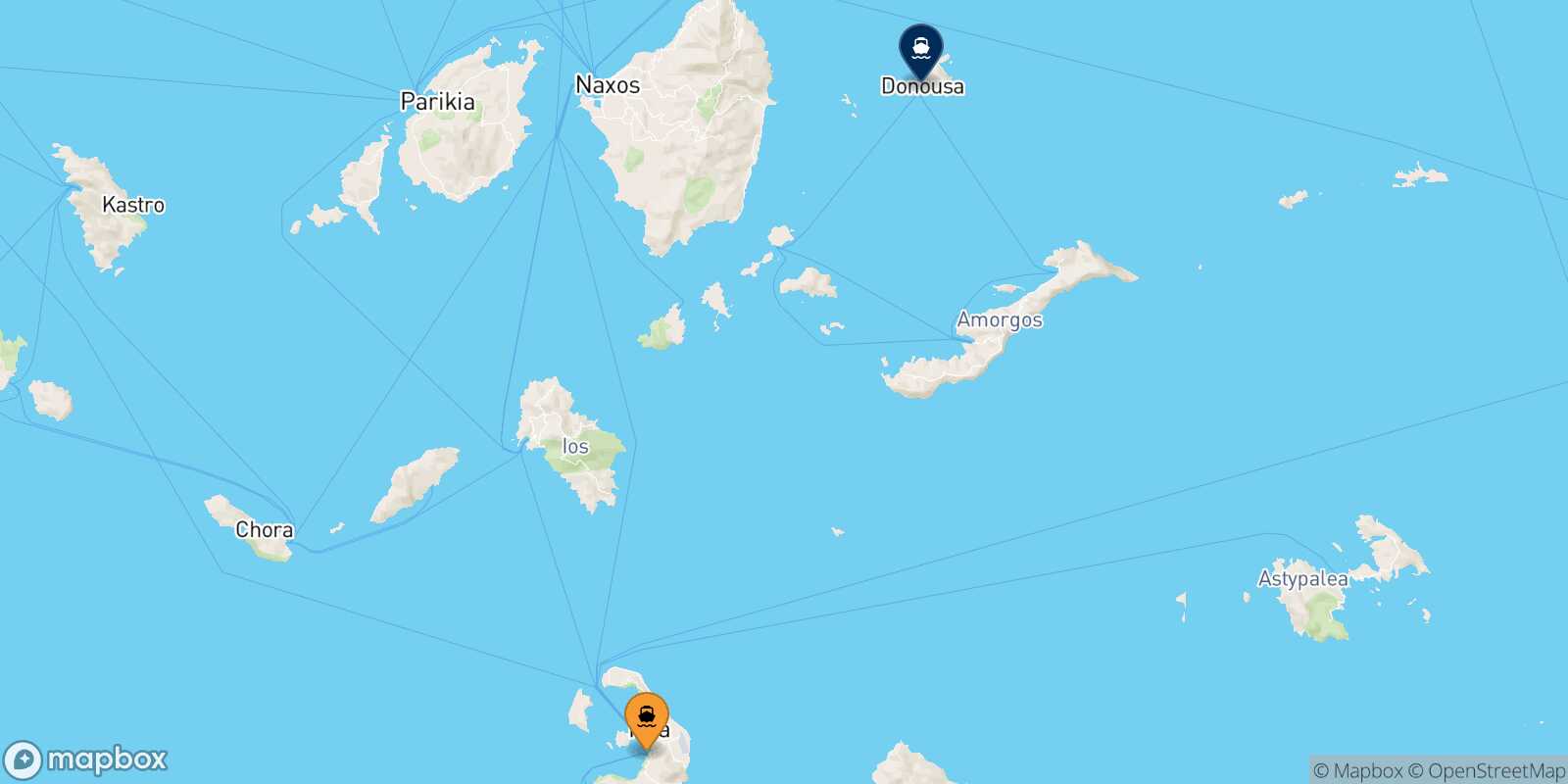 Thira (Santorini) Donoussa route map