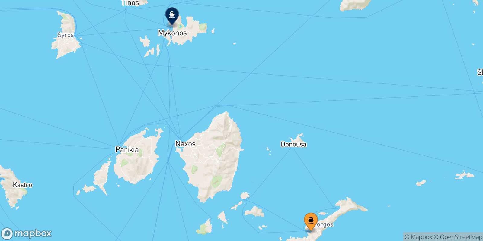 Katapola (Amorgos) Mykonos route map