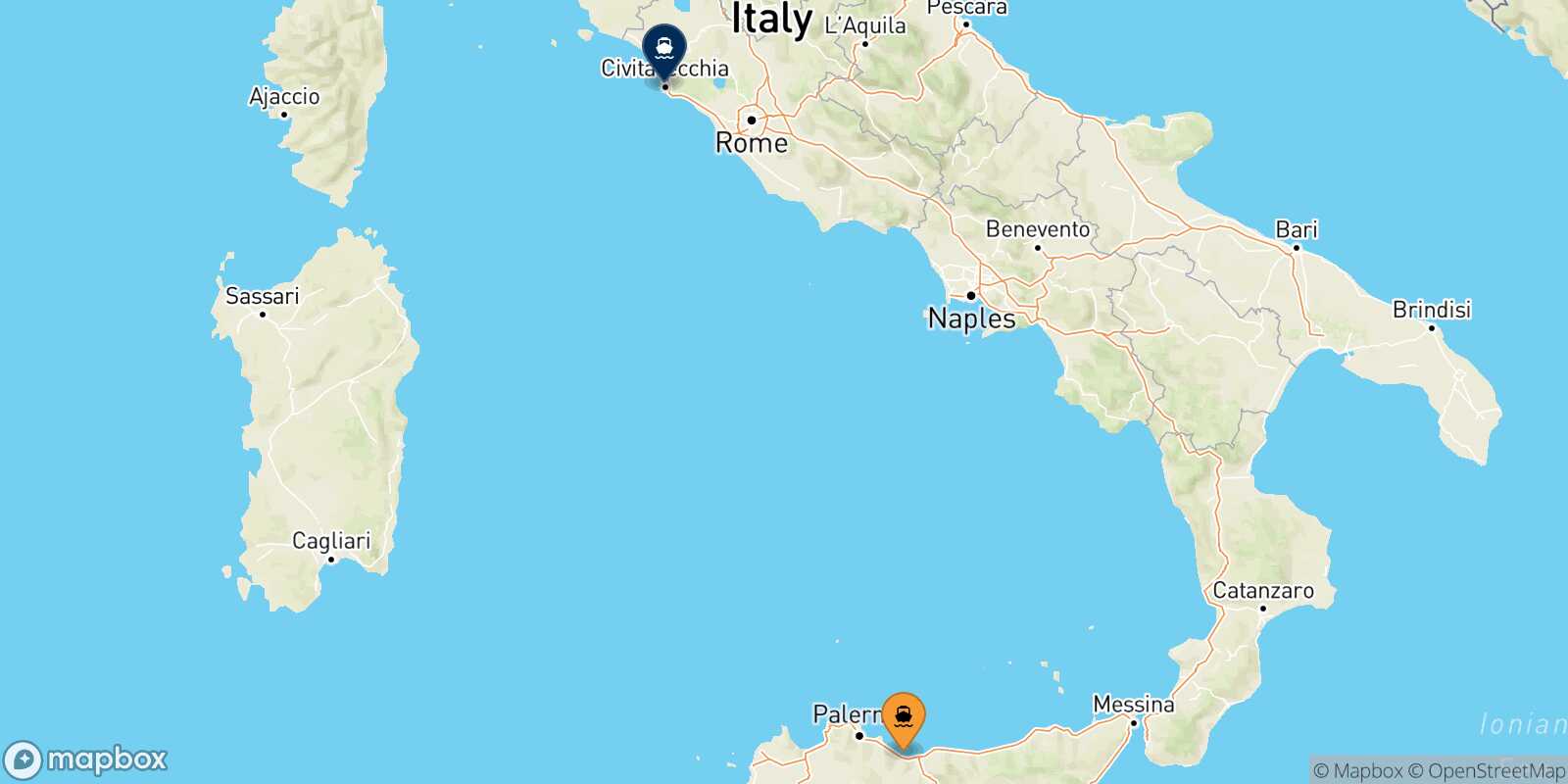 Termini Imerese Civitavecchia route map