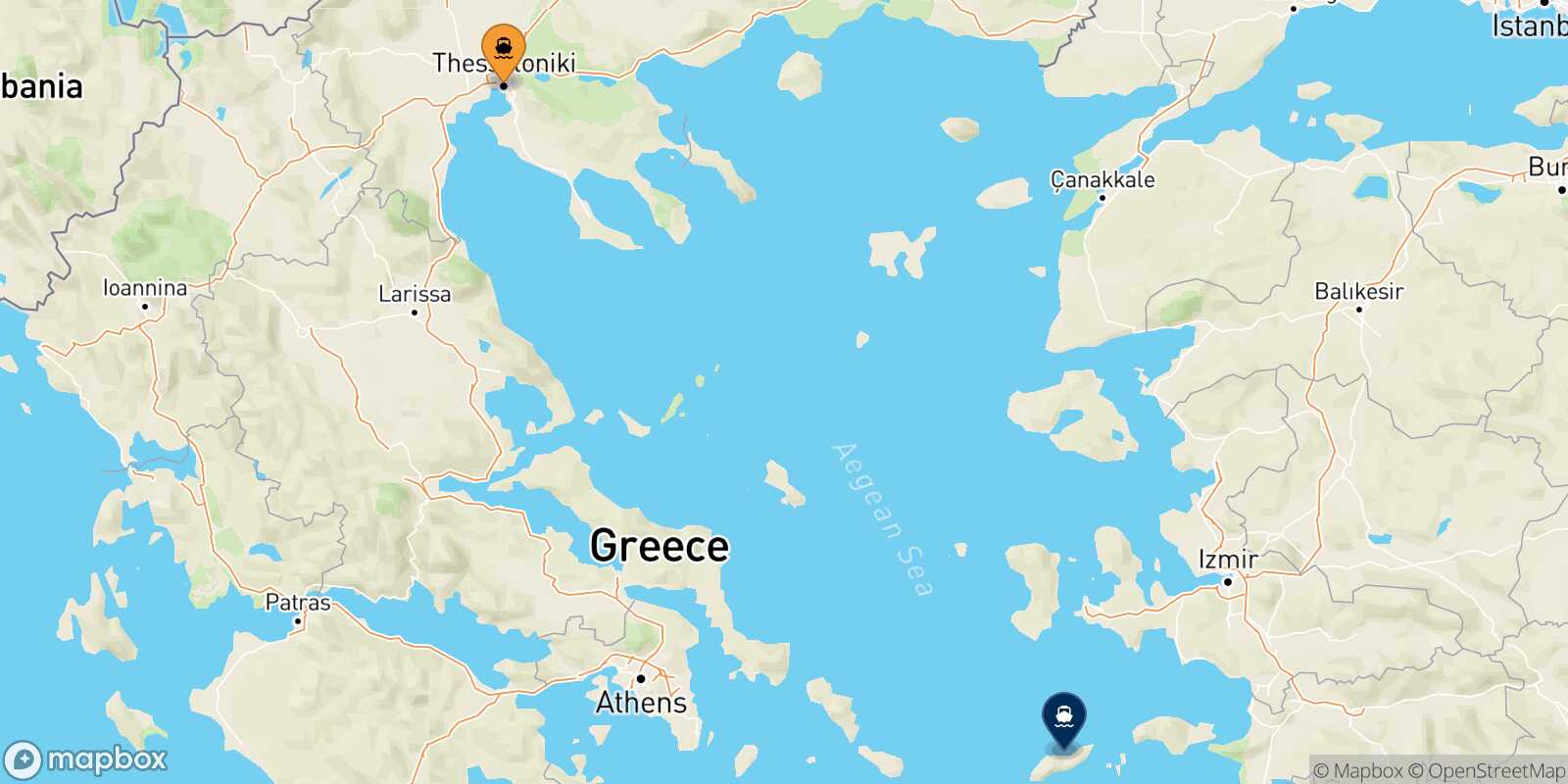 Thessaloniki Agios Kirikos (Ikaria) route map