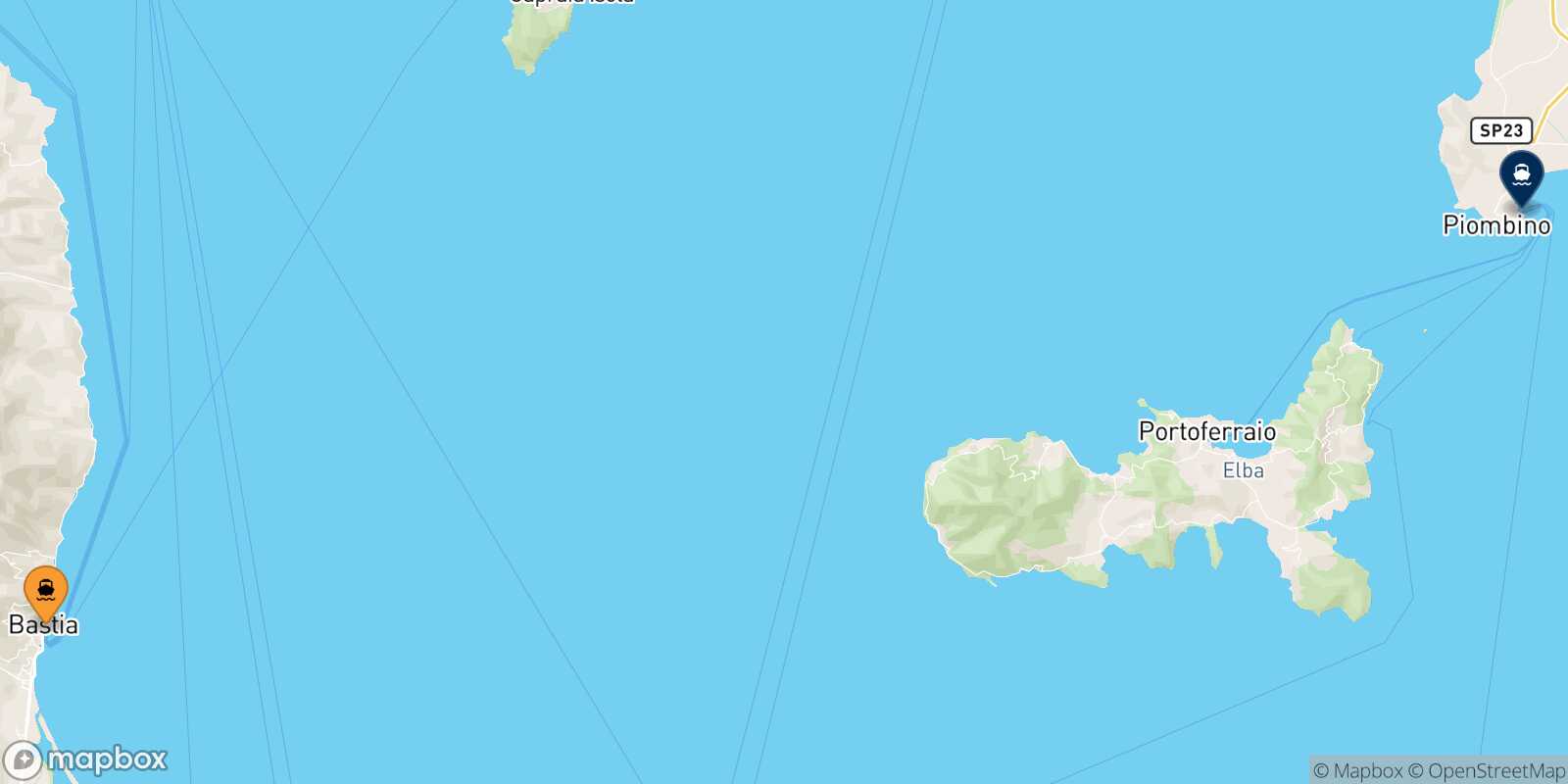 Bastia Piombino route map