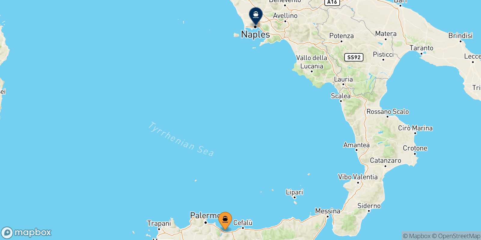 Termini Imerese Naples route map