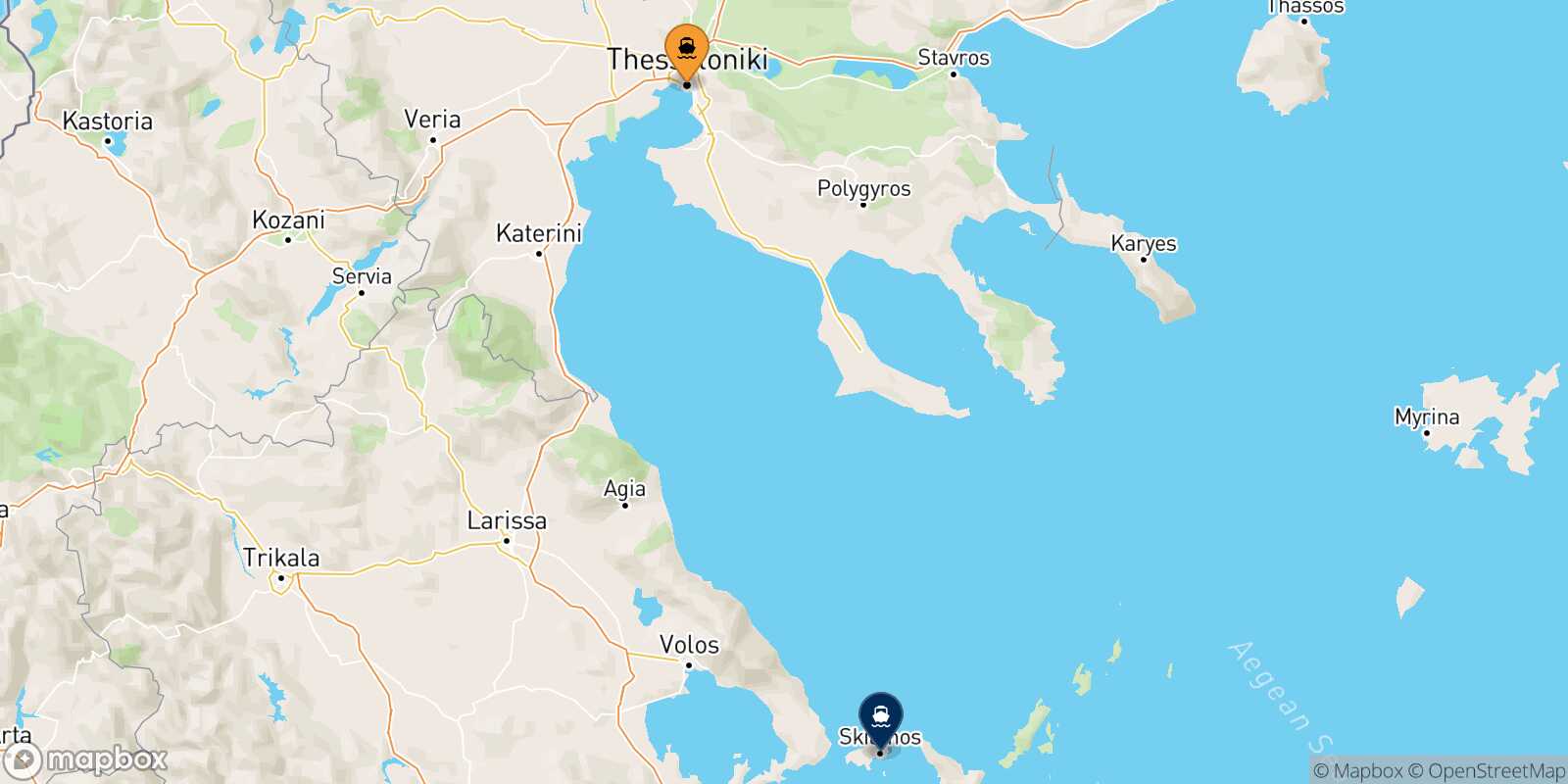Thessaloniki Skiathos route map