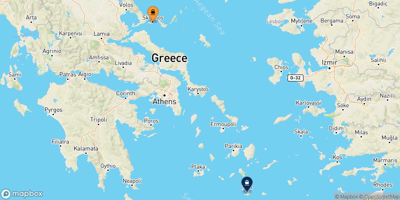 Skiathos Thira (Santorini) route map