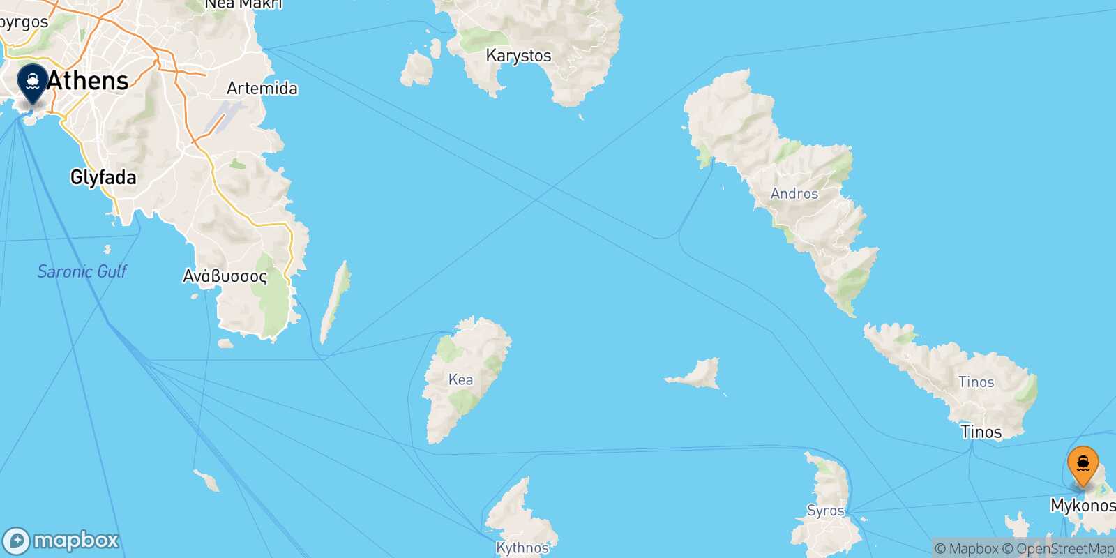 Mykonos Piraeus route map