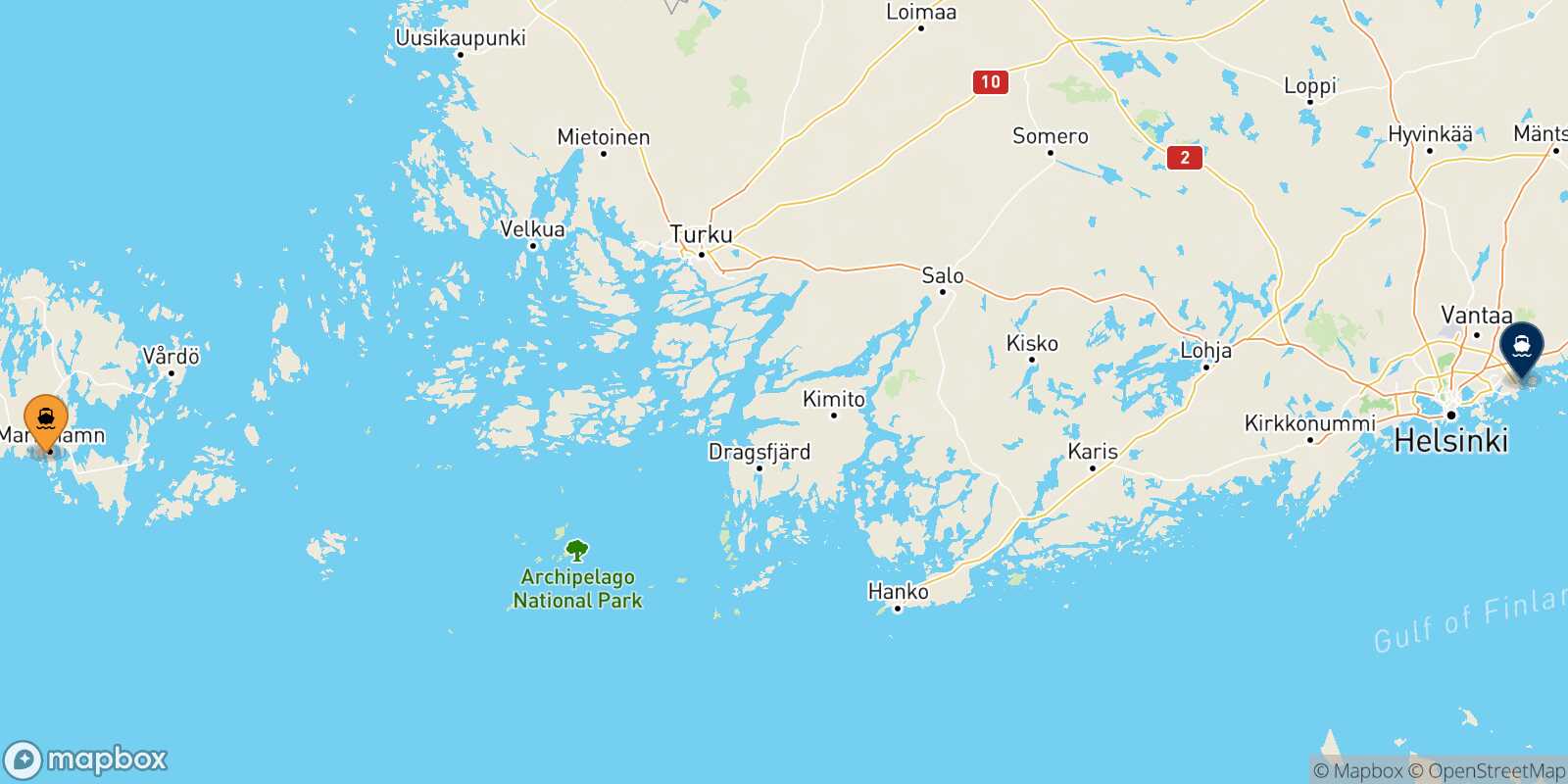 Mariehamn Helsinki route map