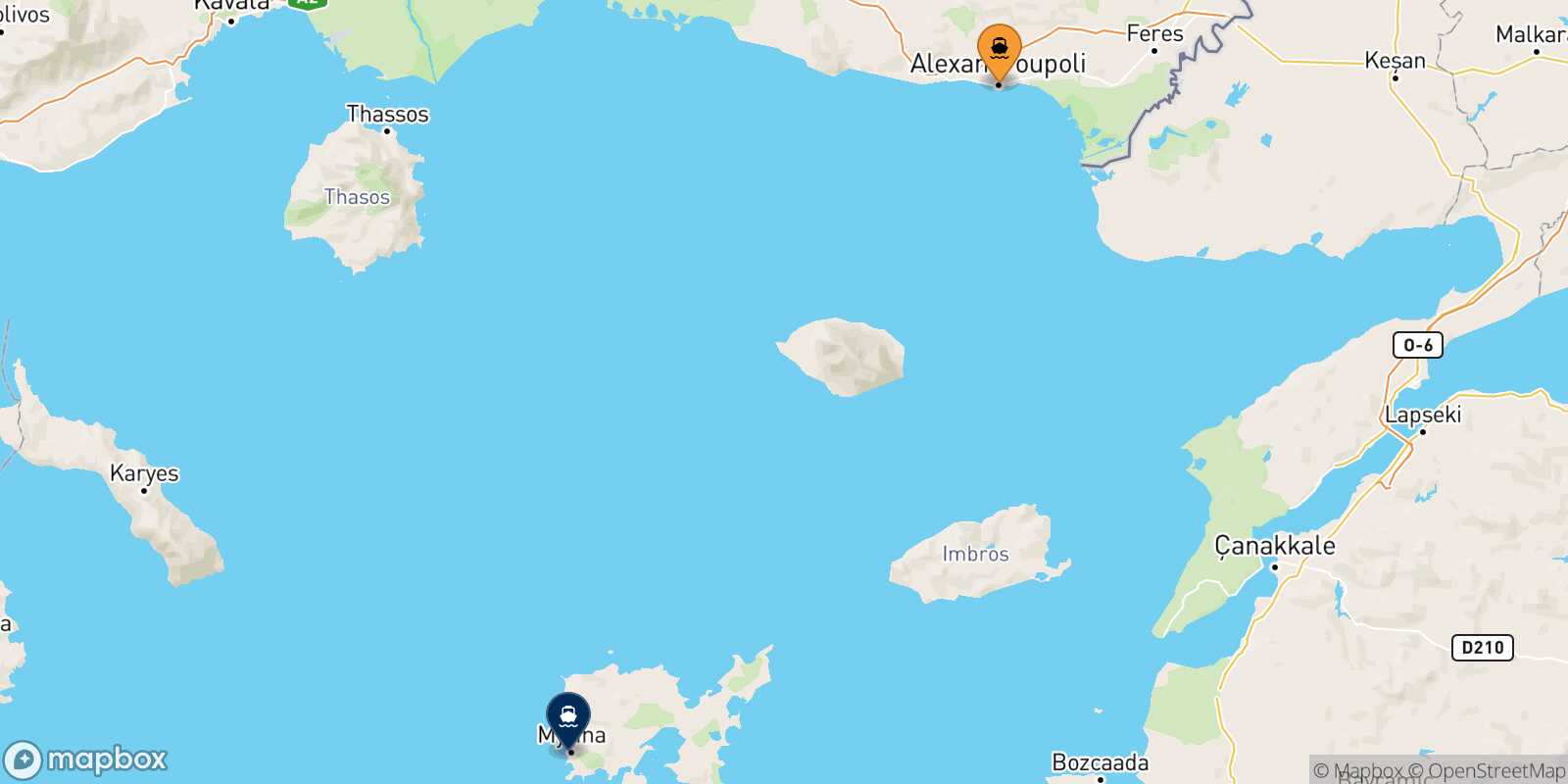 Alexandroupoli Myrina (Limnos) route map
