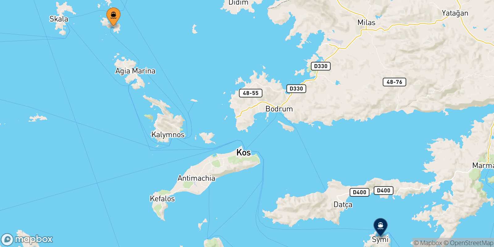 Lipsi Symi route map