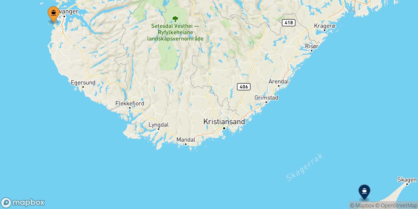 Stavanger Hirtshals route map