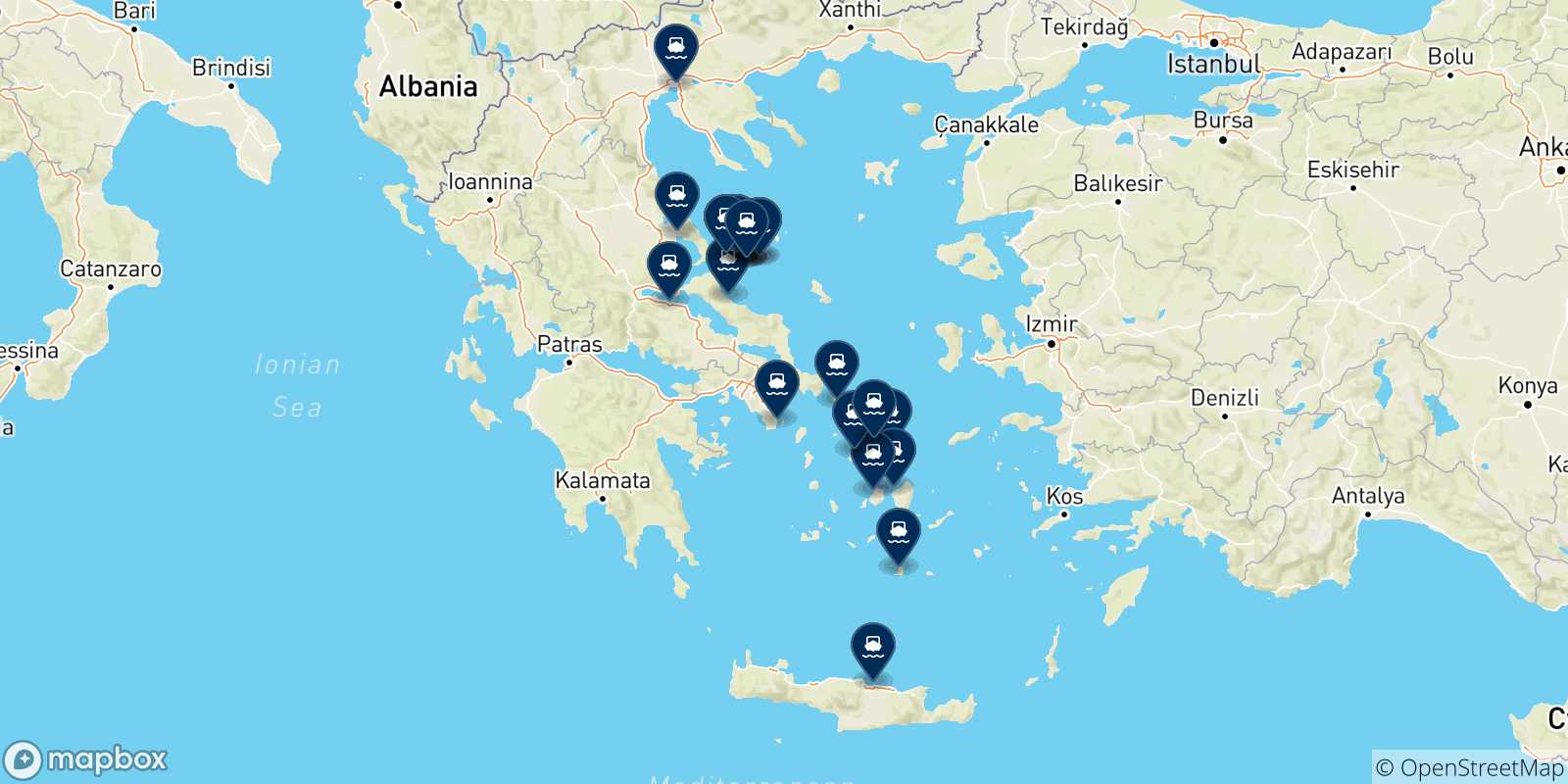 Map of the destinations reachable from the Sporades Islands