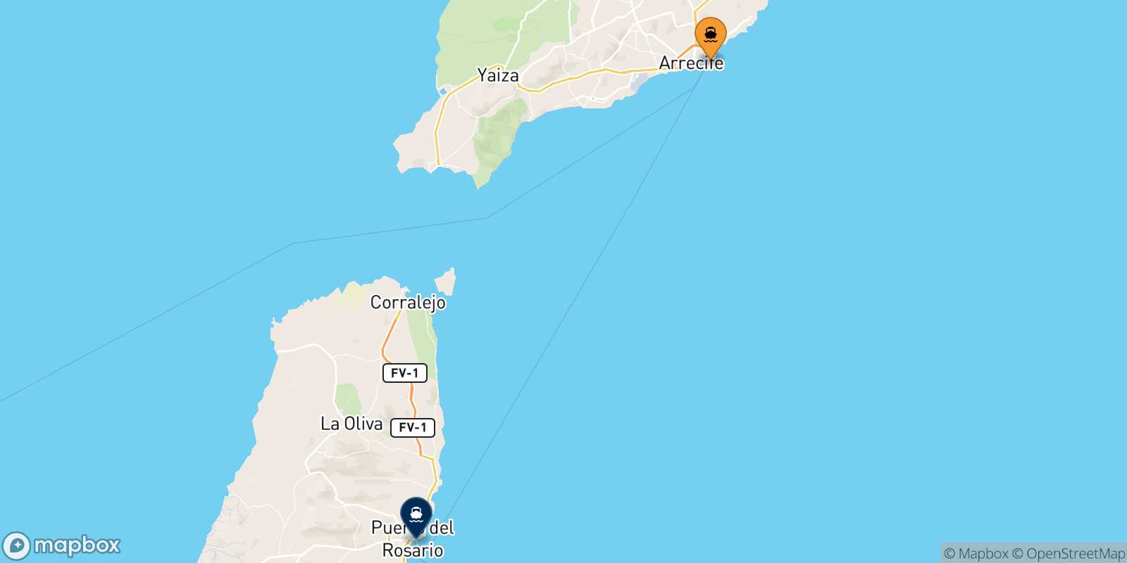 Arrecife (Lanzarote) Puerto Del Rosario (Fuerteventura) route map