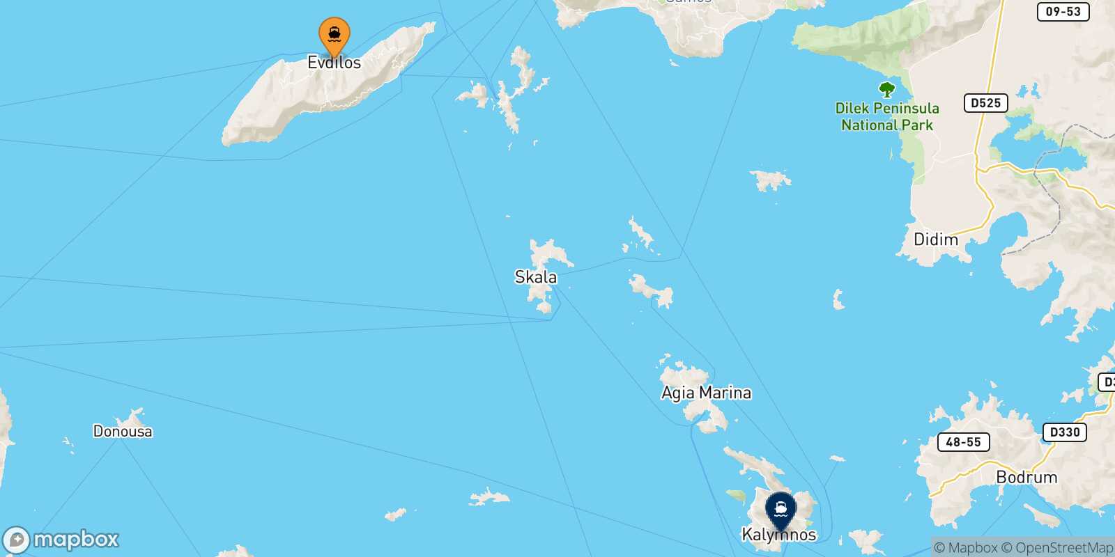 Agios Kirikos (Ikaria) Kalymnos route map
