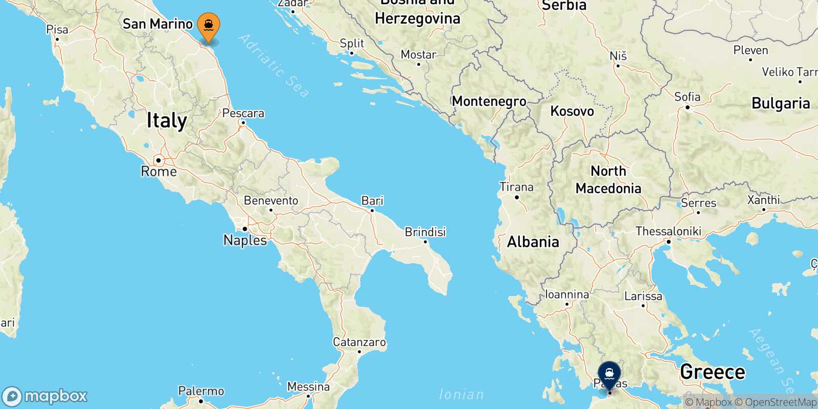 Ancona Patras route map