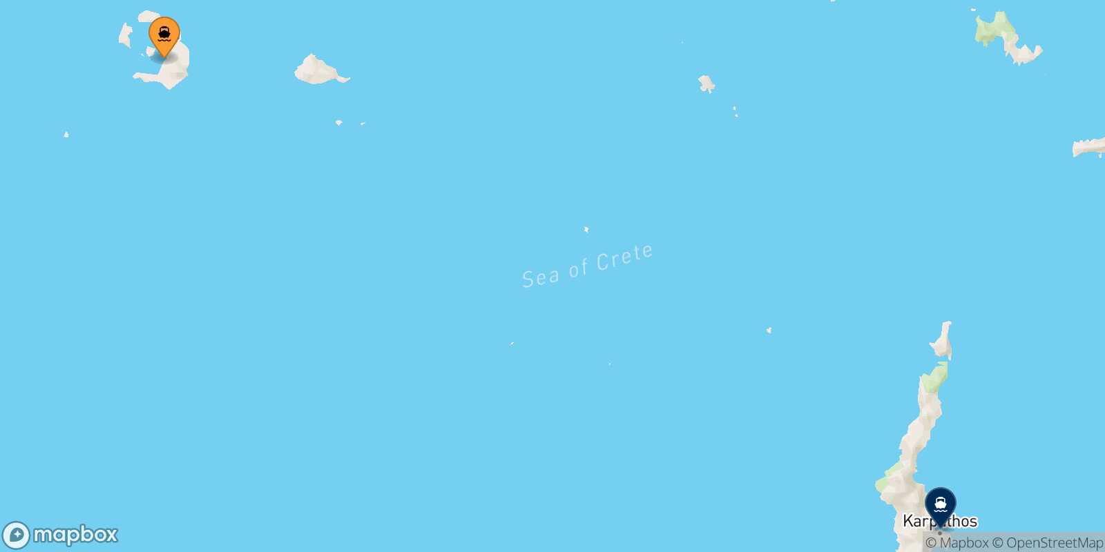 Thira (Santorini) Karpathos route map