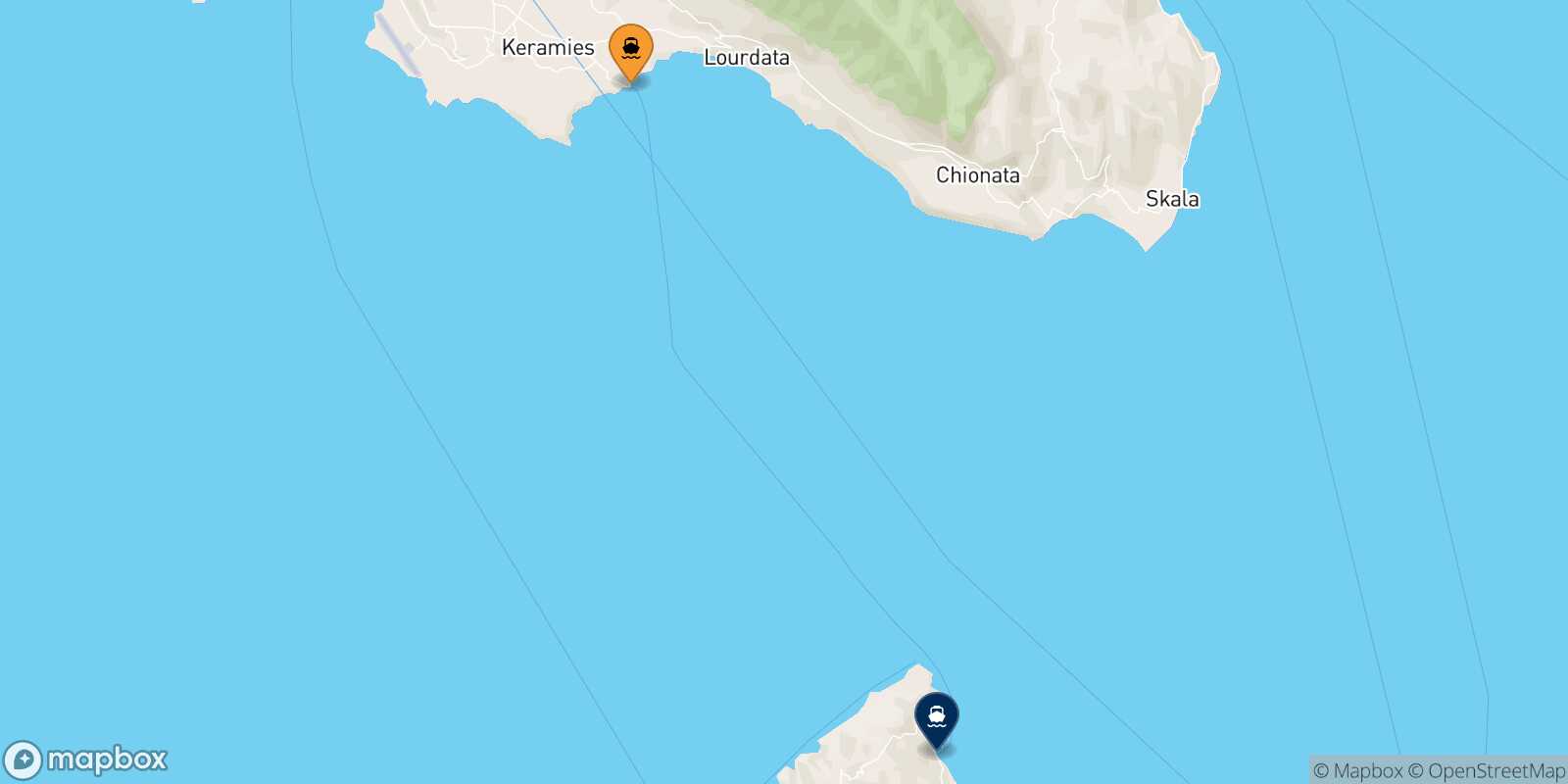 Map of the destinations reachable from Pessada (Kefalonia)